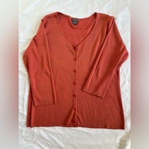 Ann Taylor LARGE Womens Cardigan Sweater Salmon Button Up Lightweight Long